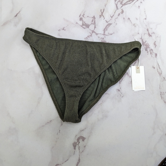 Good American Swim Bottom Women 5 6 2X 3X Stormy Green Crinkle Fit Cheeky Bikini - Picture 1 of 11